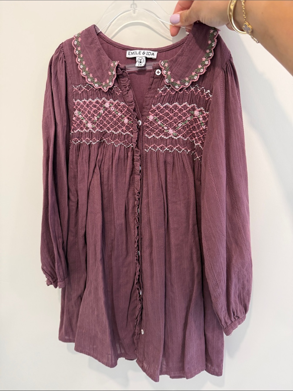 Emile et Ida Mauve Smocked Button-Front Dress